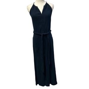 Gap V-neck Crinkle Cotton Jumpsuit Womens 00 Navy Blue New Spring Summer classic